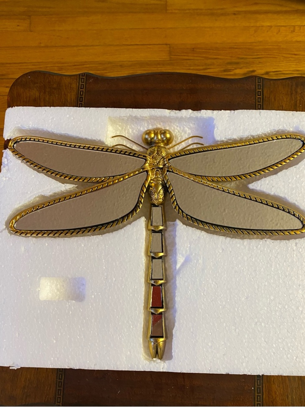 Antique Gold Finish Dragonfly Mirror Wall Hanging